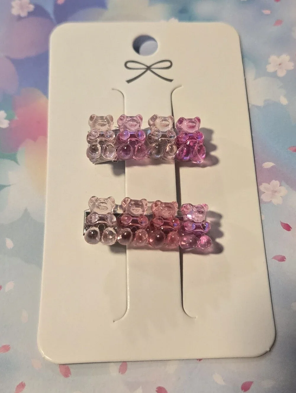 Handcrafted Pink Ombré Gummy Bear Hair Clips Set of 2